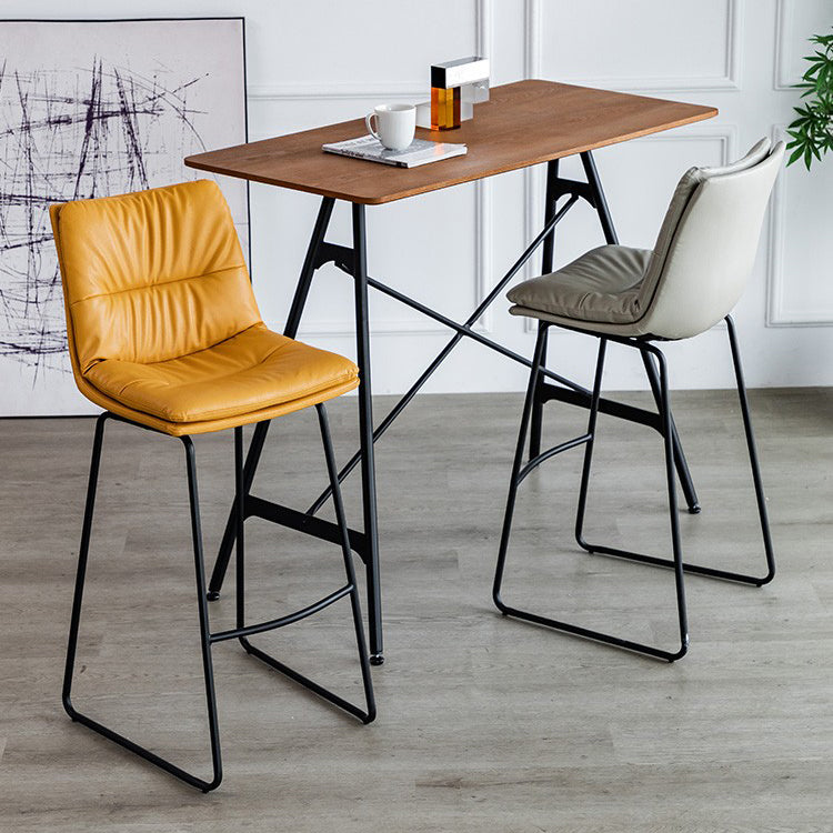 Nordic Indoor Simple Barstool Low Back Iron Tall Stool with Leather Seat