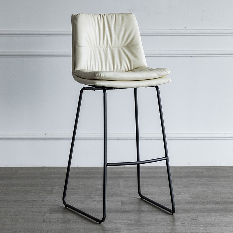 Nordic Indoor Simple Barstool Low Back Iron Tall Stool with Leather Seat