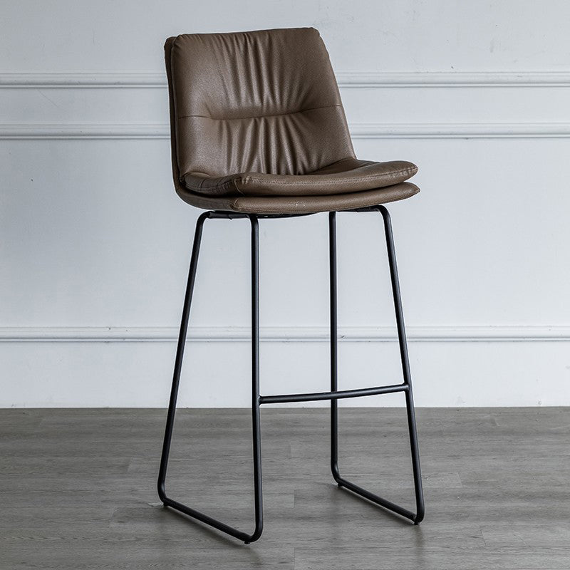 Nordic Indoor Simple Barstool Low Back Iron Tall Stool with Leather Seat