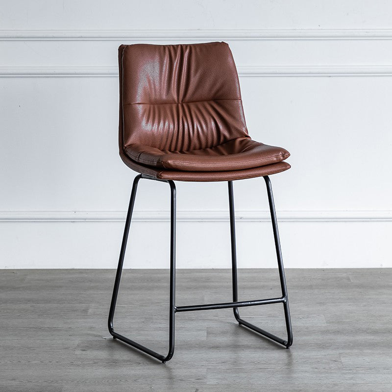 Nordic Indoor Simple Barstool Low Back Iron Tall Stool with Leather Seat