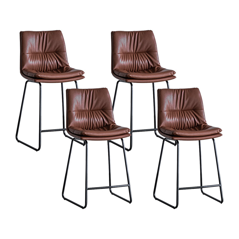 Nordic Indoor Simple Barstool Low Back Iron Tall Stool with Leather Seat