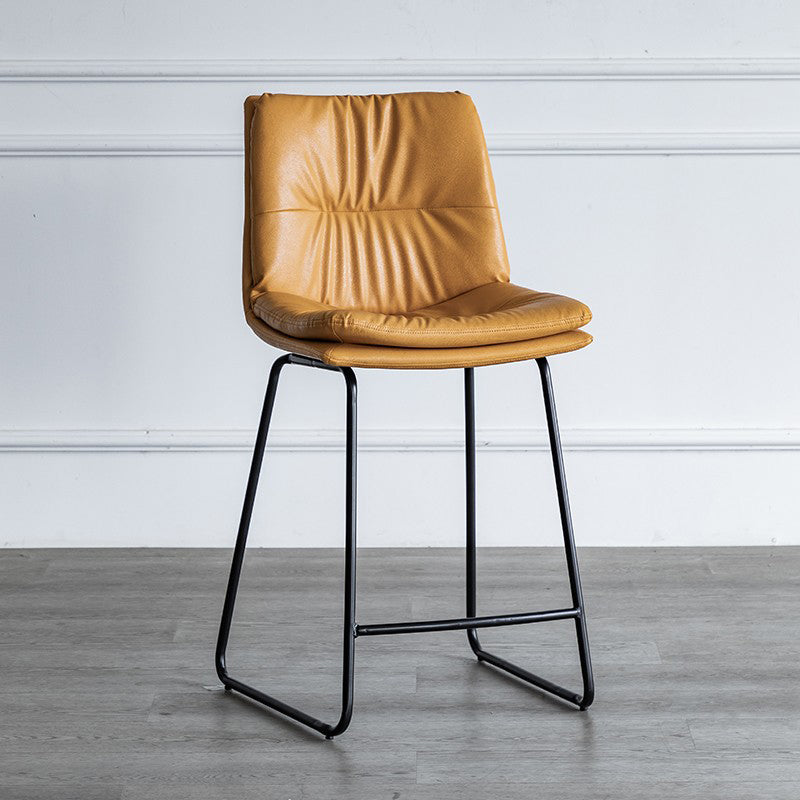Nordic Indoor Simple Barstool Low Back Iron Tall Stool with Leather Seat