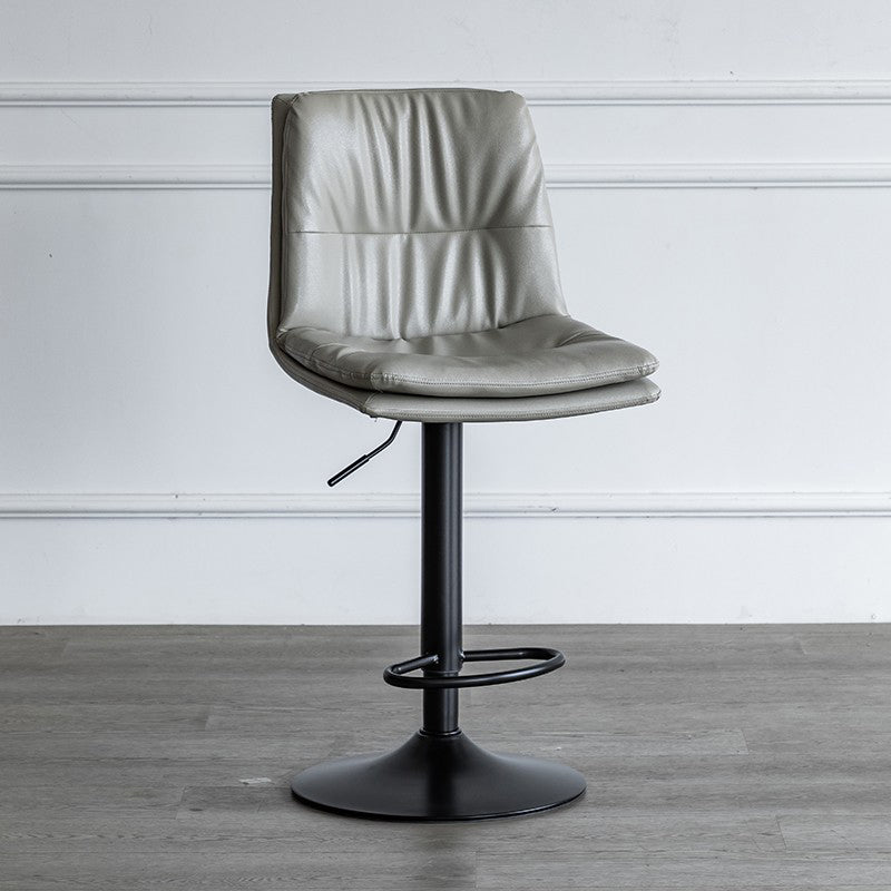 Nordic Indoor Simple Barstool Low Back Iron Tall Stool with Leather Seat
