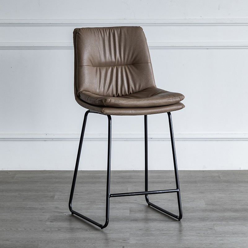 Nordic Indoor Simple Barstool Low Back Iron Tall Stool with Leather Seat