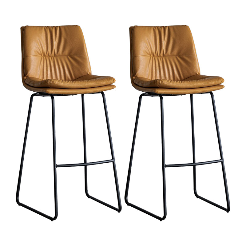 Nordic Indoor Simple Barstool Low Back Iron Tall Stool with Leather Seat