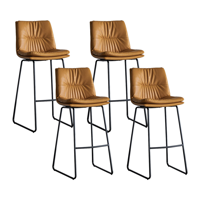 Nordic Indoor Simple Barstool Low Back Iron Tall Stool with Leather Seat
