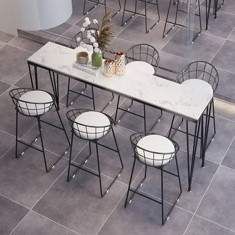 Modern Marble Bar Table with Rectangle Table Top Black Legs Table - 42" H