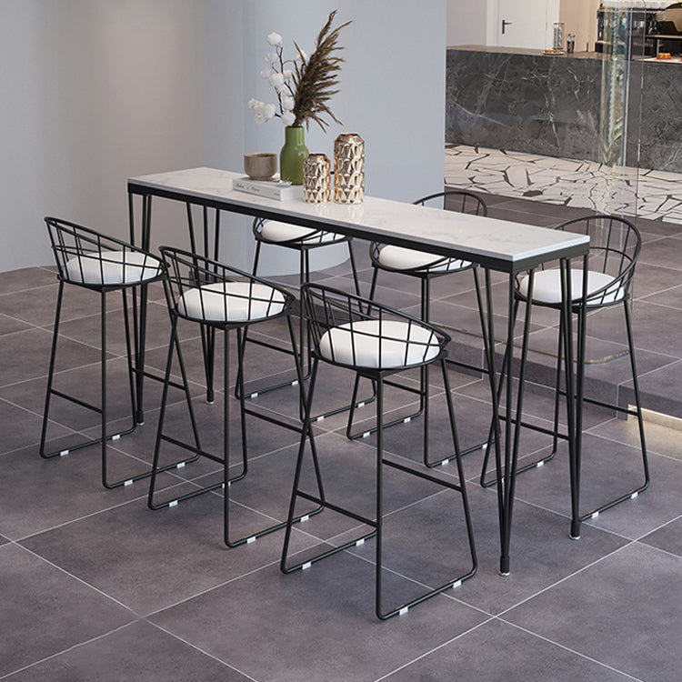 Modern Marble Bar Table with Rectangle Table Top Black Legs Table - 42" H