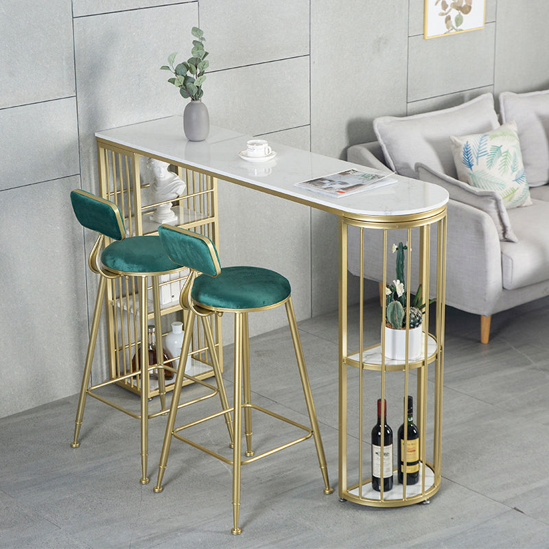 Gold Glam Style Table in Faux Marble Bar Table with Metal Base for Kitchen