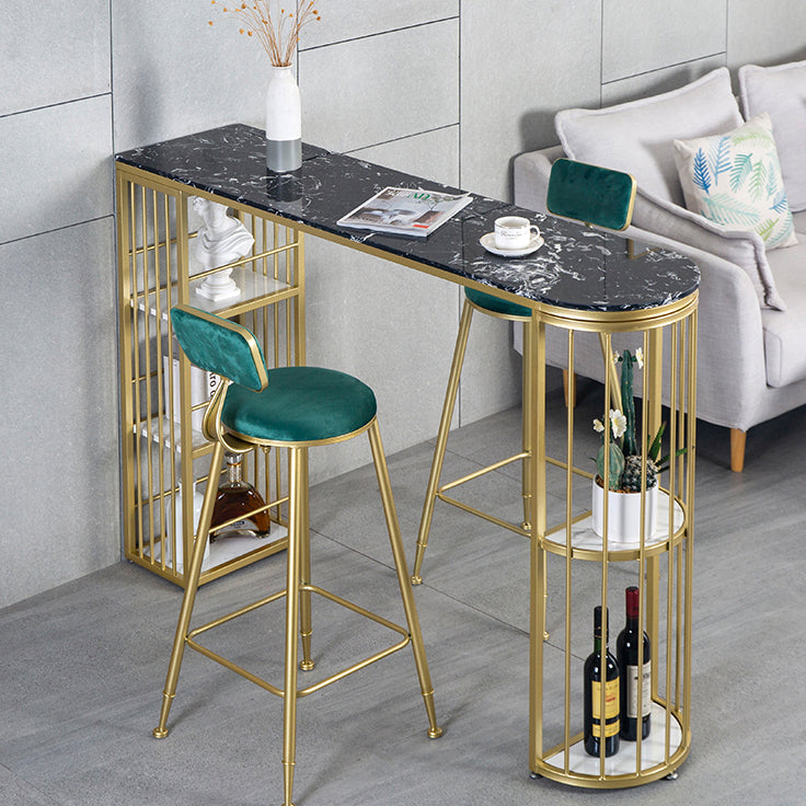 Gold Glam Style Table in Faux Marble Bar Table with Metal Base for Kitchen