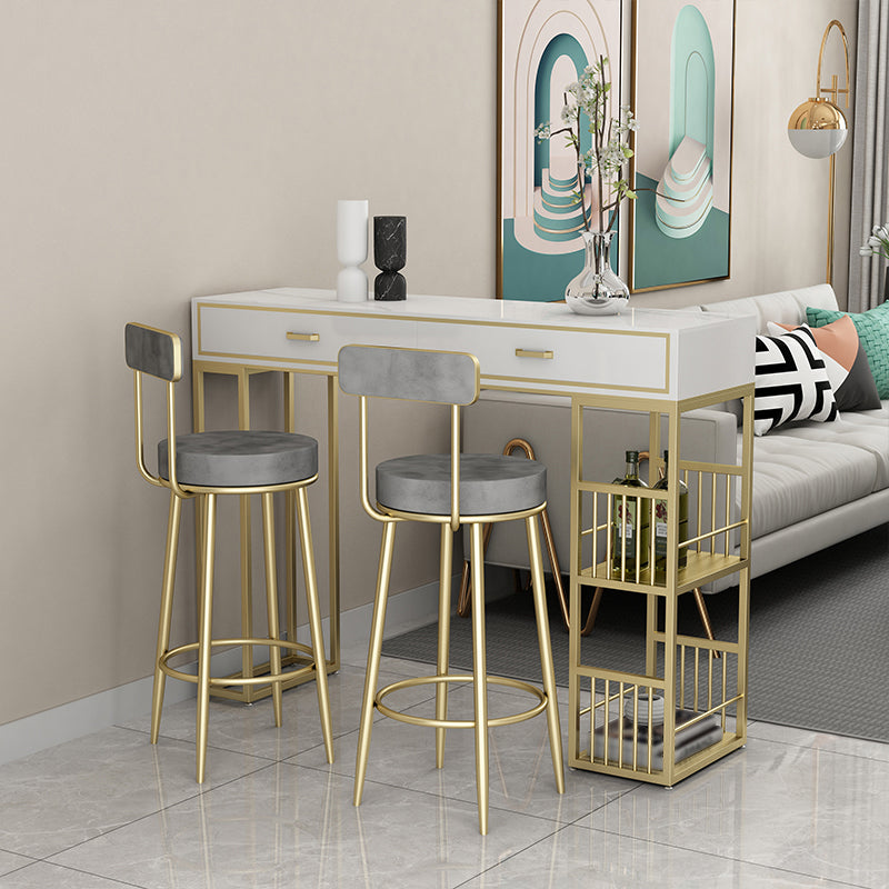 Marble Bar Height Table with Rectangle Table Top Double Pedestal Table - 41.3" H