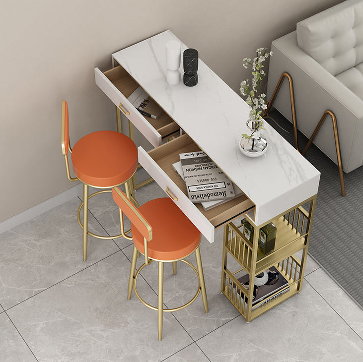 Marble Bar Height Table with Rectangle Table Top Double Pedestal Table - 41.3" H