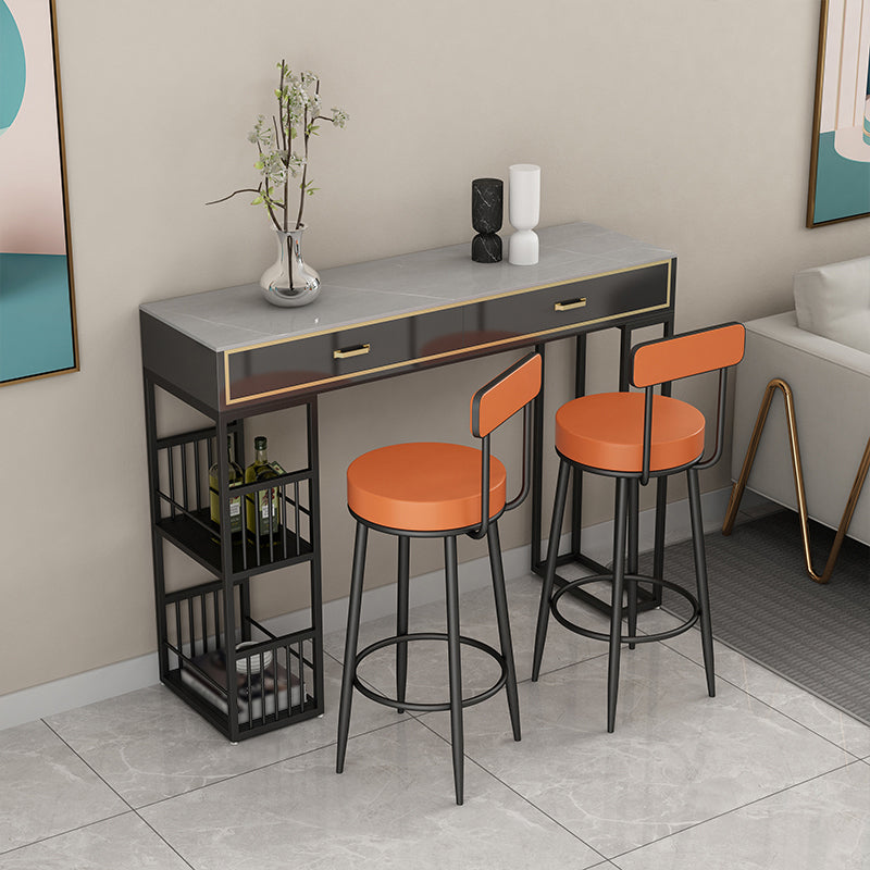 Marble Bar Height Table with Rectangle Table Top Double Pedestal Table - 41.3" H
