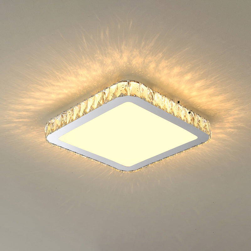 Modern Geometric Flush Light Crystal 1 Light Flush Mount Ceiling Fixture in White