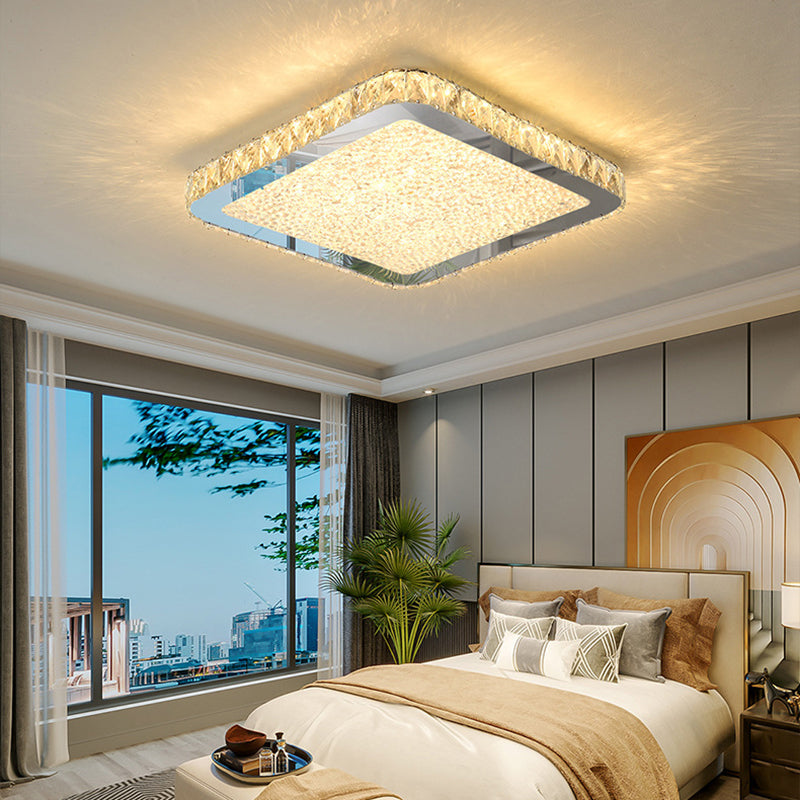 Modern Geometric Flush Light Crystal 1 Light Flush Mount Ceiling Fixture in White