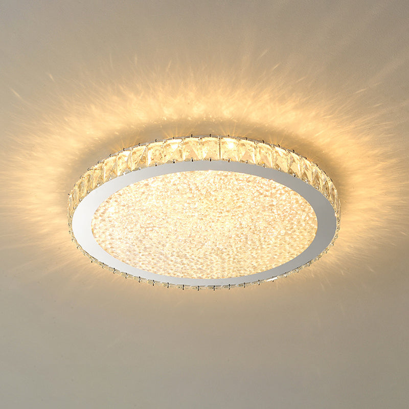 Modern Geometric Flush Light Crystal 1 Light Flush Mount Ceiling Fixture in White