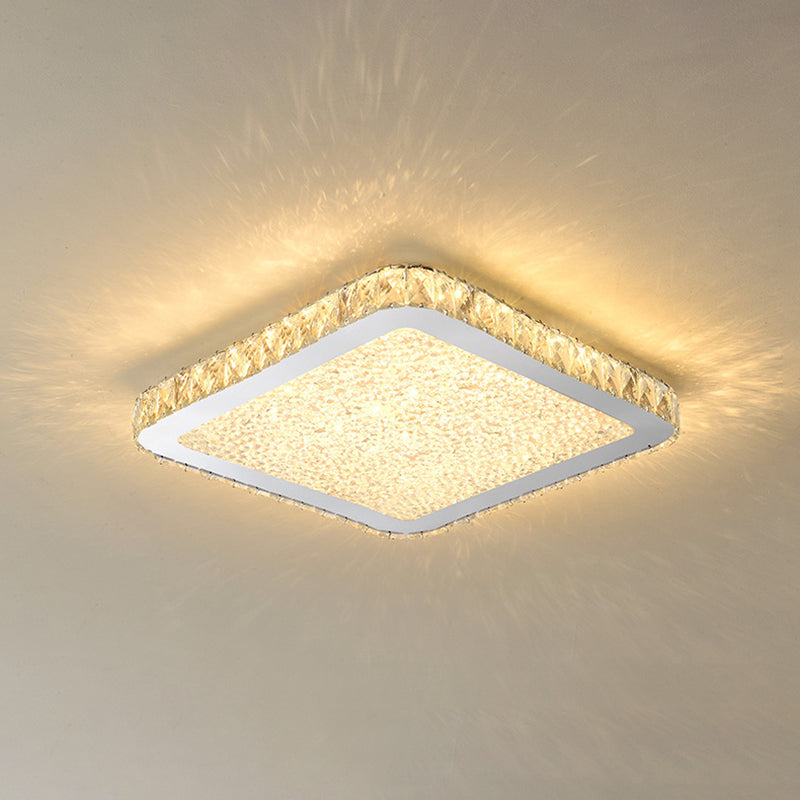 Modern Geometric Flush Light Crystal 1 Light Flush Mount Ceiling Fixture in White