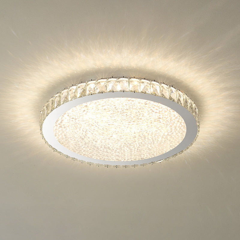 Modern Geometric Flush Light Crystal 1 Light Flush Mount Ceiling Fixture in White
