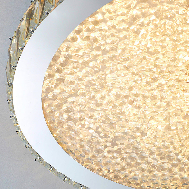 Modern Geometric Flush Light Crystal 1 Light Flush Mount Ceiling Fixture in White