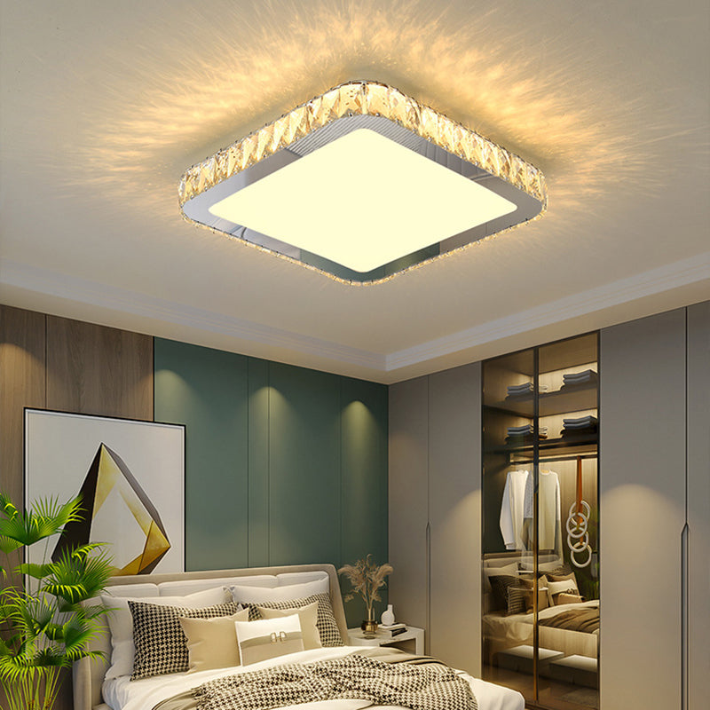 Modern Geometric Flush Light Crystal 1 Light Flush Mount Ceiling Fixture in White