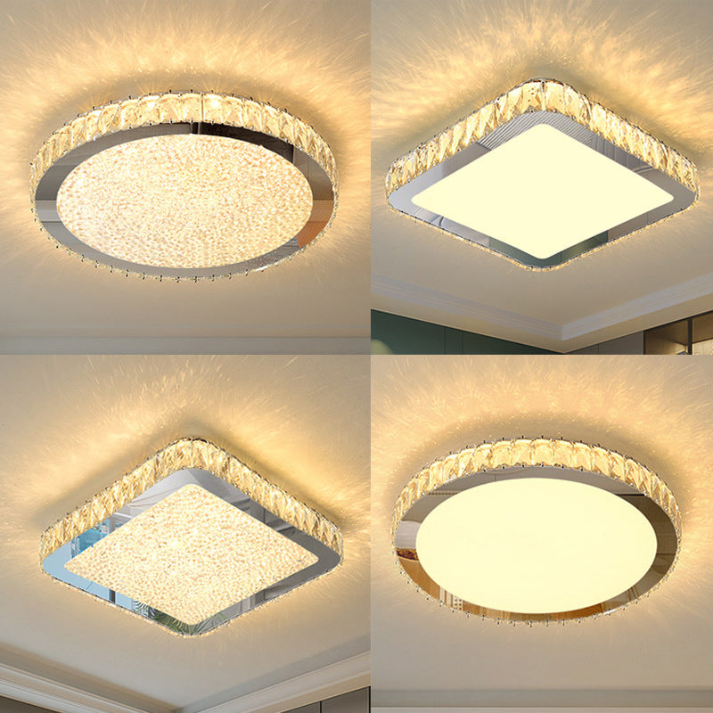 Modern Geometric Flush Light Crystal 1 Light Flush Mount Ceiling Fixture in White
