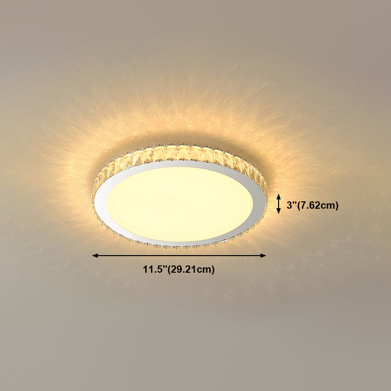 Modern Geometric Flush Light Crystal 1 Light Flush Mount Ceiling Fixture in White