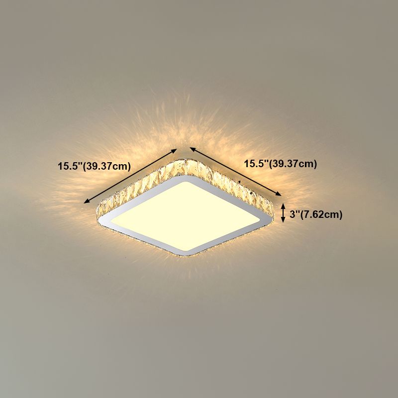 Modern Geometric Flush Light Crystal 1 Light Flush Mount Ceiling Fixture in White