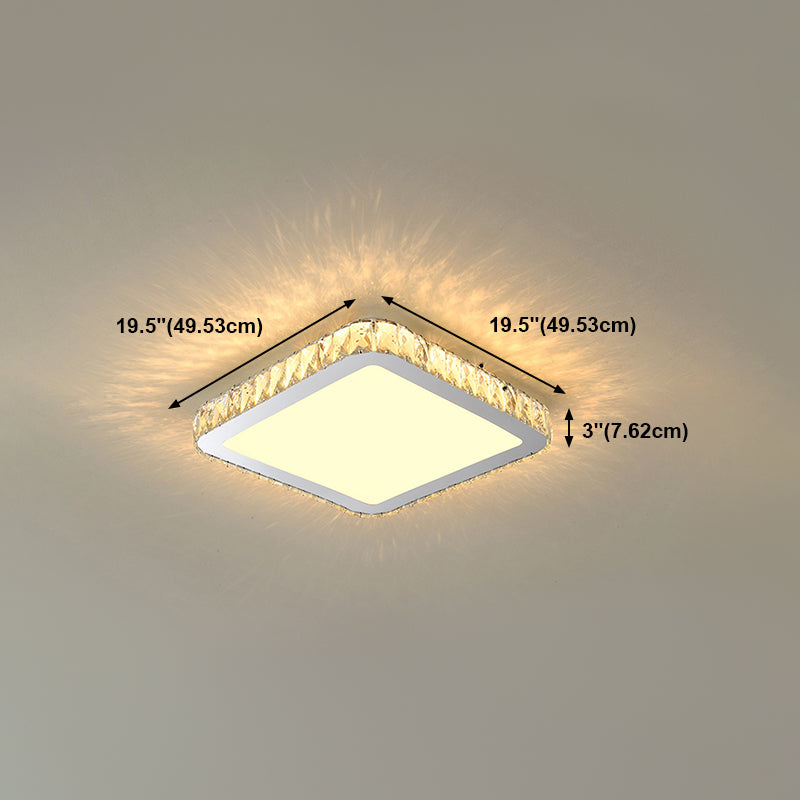 Modern Geometric Flush Light Crystal 1 Light Flush Mount Ceiling Fixture in White
