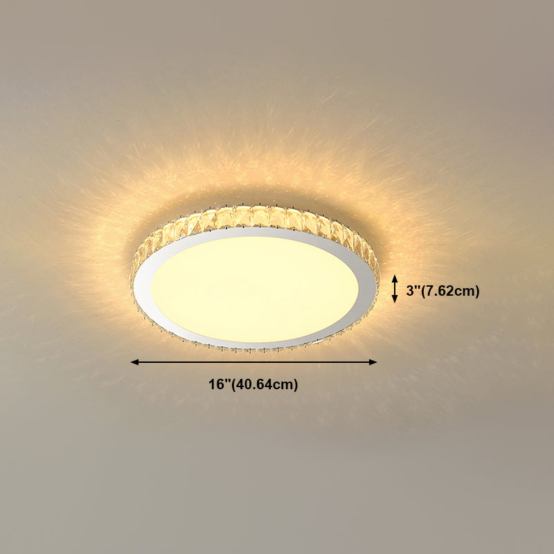 Modern Geometric Flush Light Crystal 1 Light Flush Mount Ceiling Fixture in White