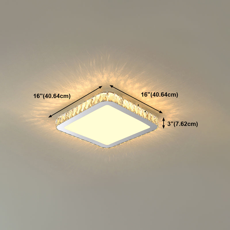 Modern Geometric Flush Light Crystal 1 Light Flush Mount Ceiling Fixture in White
