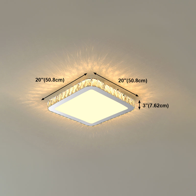 Modern Geometric Flush Light Crystal 1 Light Flush Mount Ceiling Fixture in White