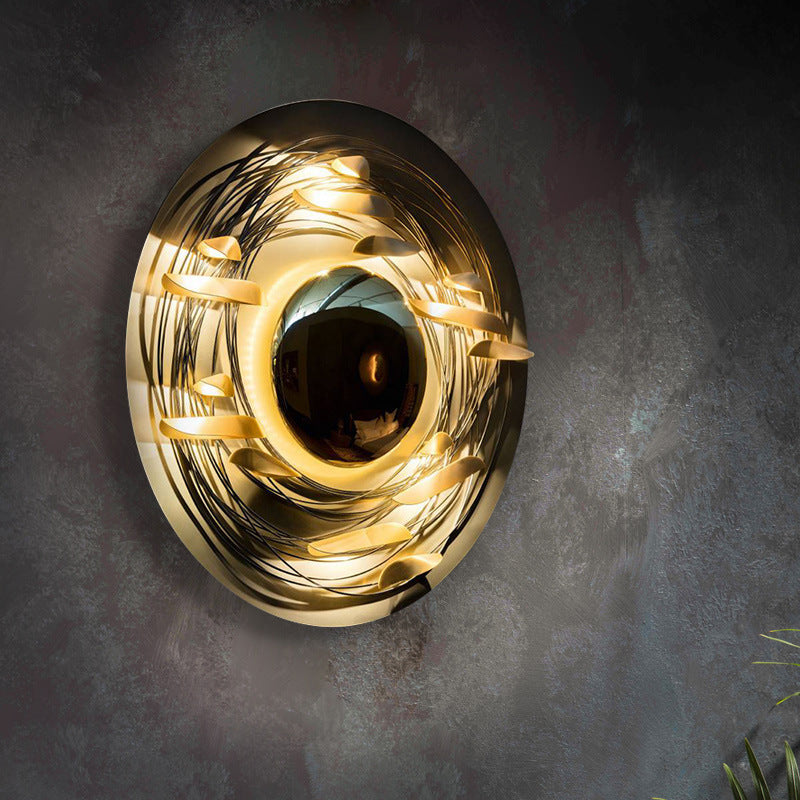 Metal Round Sconce Lights Modern Style 1 Light Wall Lighting Fixtures in Gold