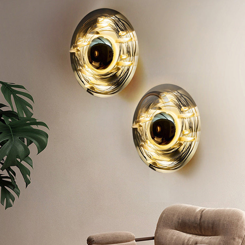 Metal Round Sconce Lights Modern Style 1 Light Wall Lighting Fixtures in Gold