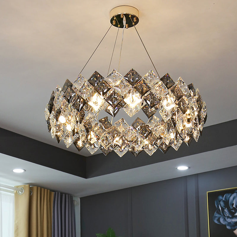Contemporary Style Wheel Shape Pendant Chandeliers Crystal Chandelier Lights in Grey