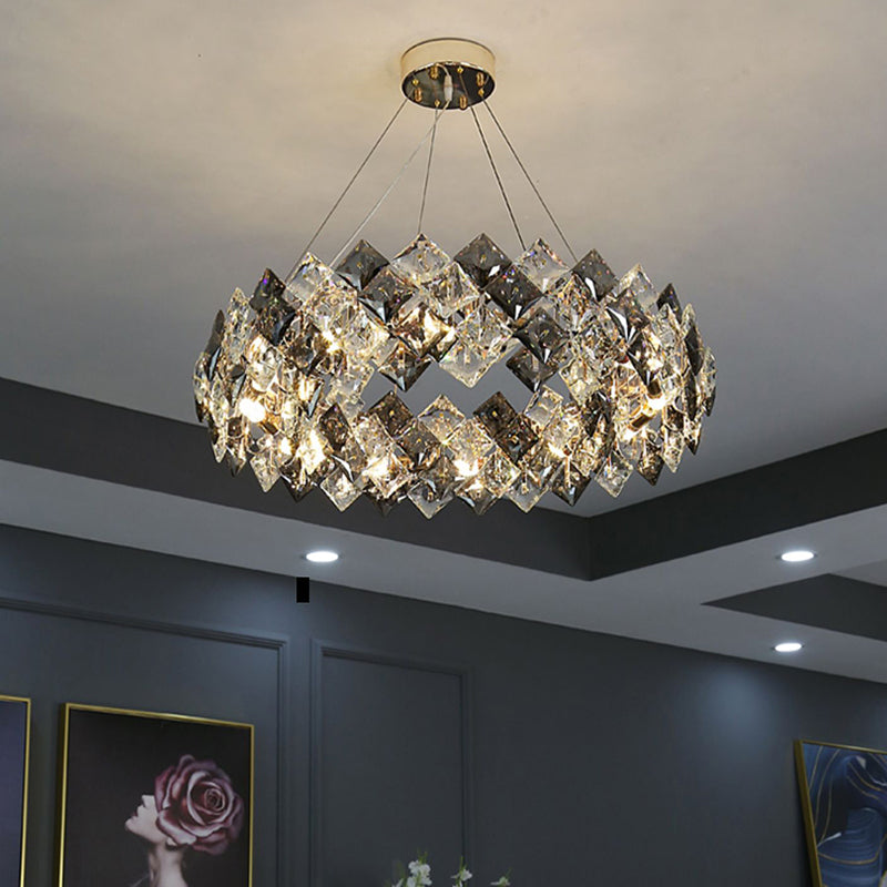 Contemporary Style Wheel Shape Pendant Chandeliers Crystal Chandelier Lights in Grey