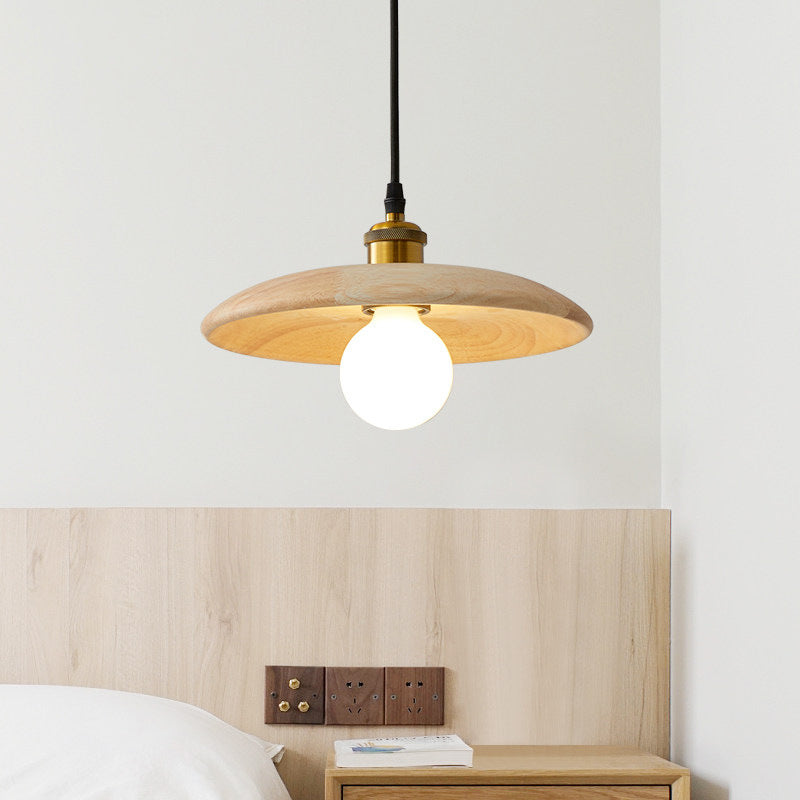 Couvre-pot forme d'éclairage suspendu en bois massif de style moderne 1 lampe de suspension légère pour le chevet