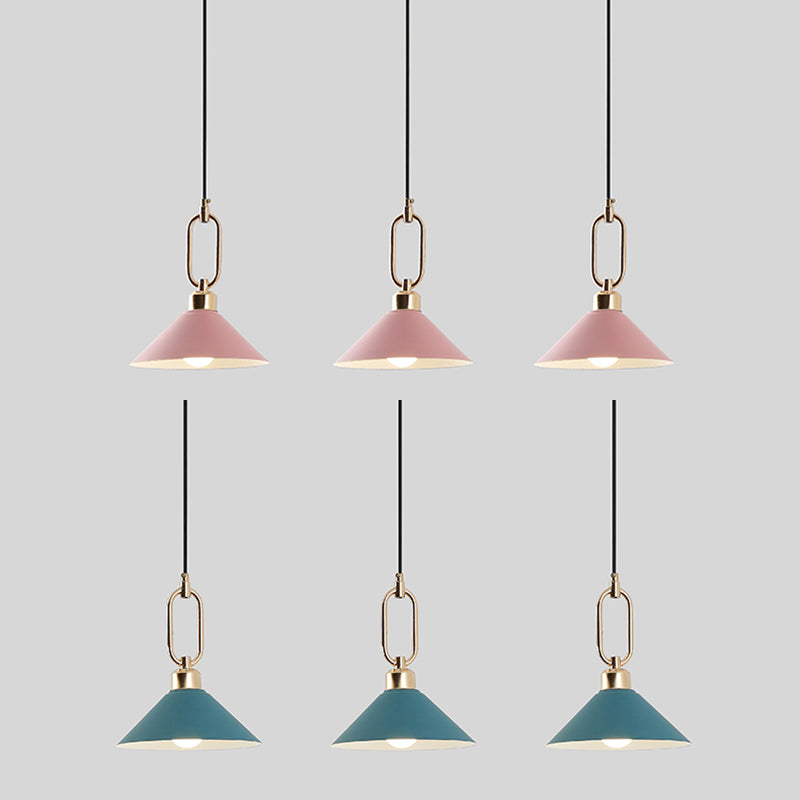 Cone Shape Hanging Lighting Modern Macaron Style Metal 1-Light Hanging Lamp for Bedroom