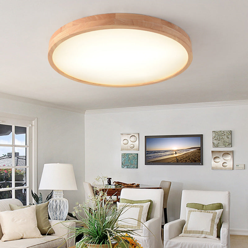 Wooden Circle Flush-Mount Light Fixture Modern LED Flush Mount Ceiling Light