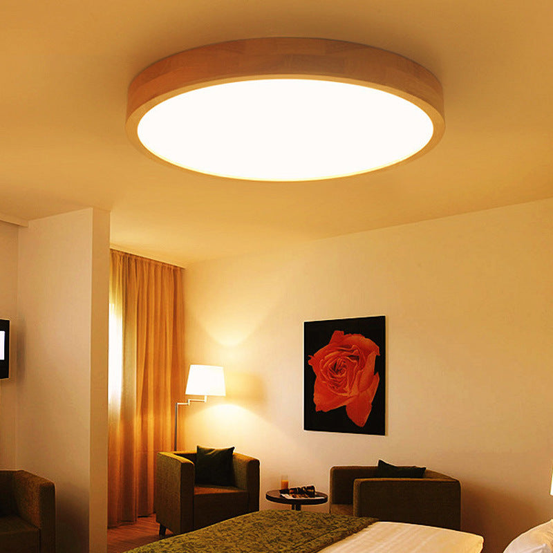 Wooden Circle Flush-Mount Light Fixture Modern LED Flush Mount Ceiling Light