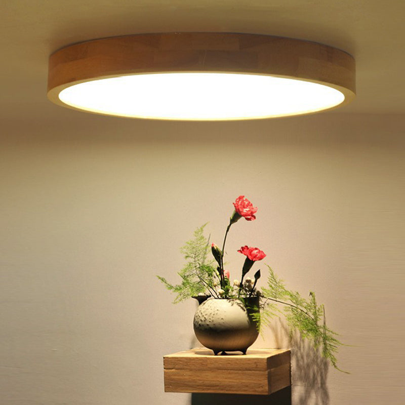 Wooden Circle Flush-Mount Light Fixture Modern LED Flush Mount Ceiling Light