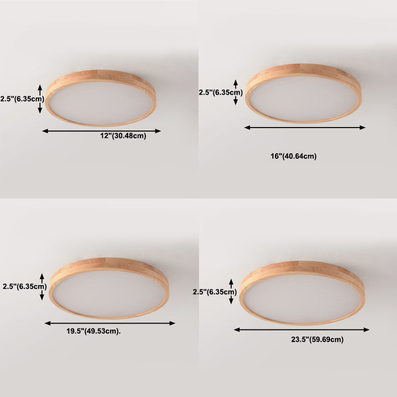 Wooden Circle Flush-Mount Light Fixture Modern LED Flush Mount Ceiling Light