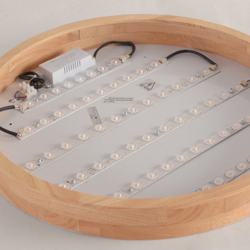 Wooden Circle Flush-Mount Light Fixture Modern LED Flush Mount Ceiling Light