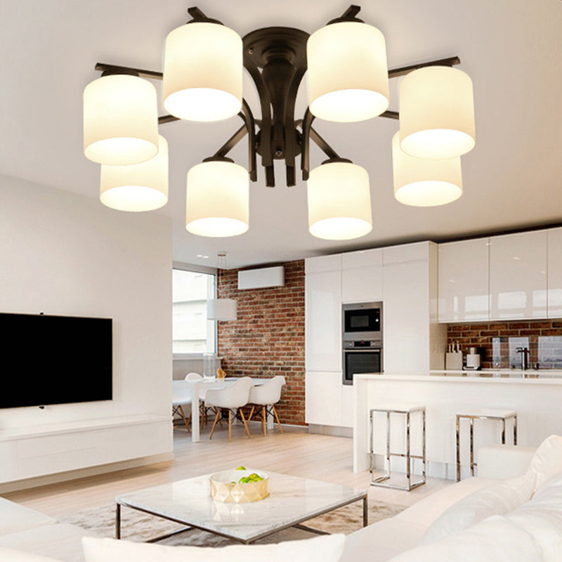 Cylindrical Semi Flush Ceiling Light Simple Ceiling Mount Light with Glass Shade