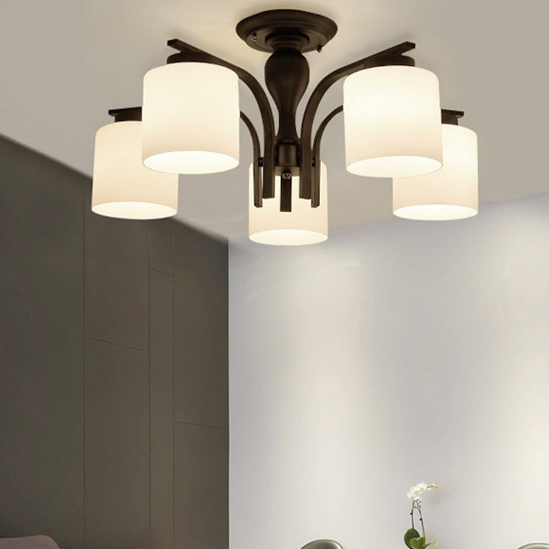 Cylindrical Semi Flush Ceiling Light Simple Ceiling Mount Light with Glass Shade