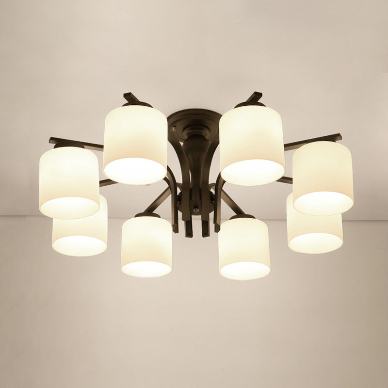 Cylindrical Semi Flush Ceiling Light Simple Ceiling Mount Light with Glass Shade