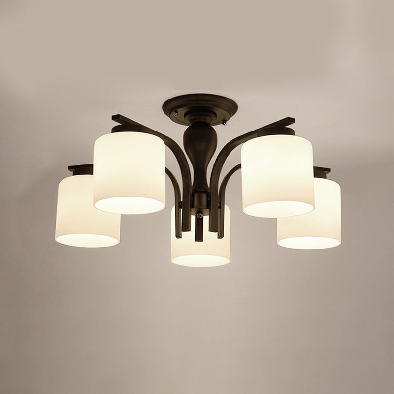 Cylindrical Semi Flush Ceiling Light Simple Ceiling Mount Light with Glass Shade