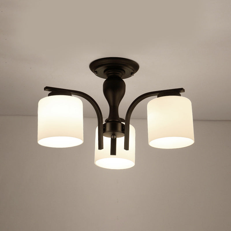 Cylindrical Semi Flush Ceiling Light Simple Ceiling Mount Light with Glass Shade