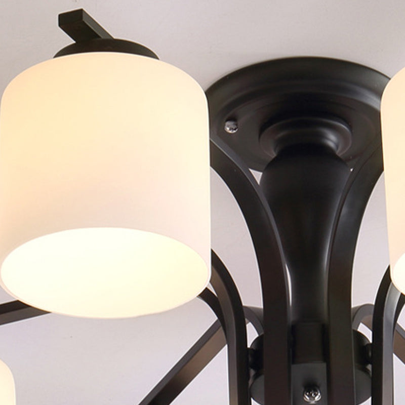 Cylindrical Semi Flush Ceiling Light Simple Ceiling Mount Light with Glass Shade