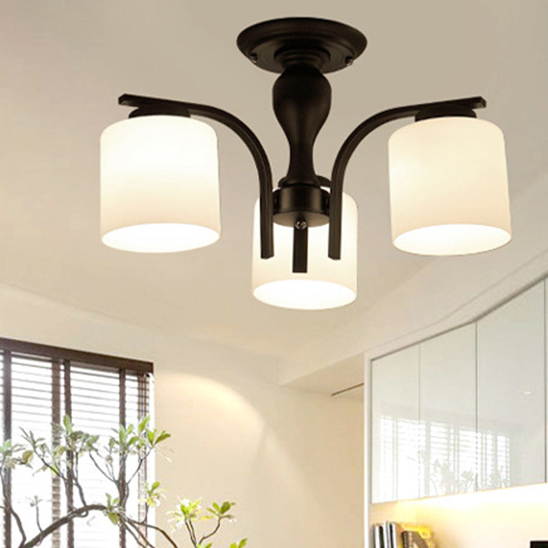 Cylindrical Semi Flush Ceiling Light Simple Ceiling Mount Light with Glass Shade