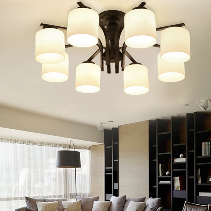 Cylindrical Semi Flush Ceiling Light Simple Ceiling Mount Light with Glass Shade